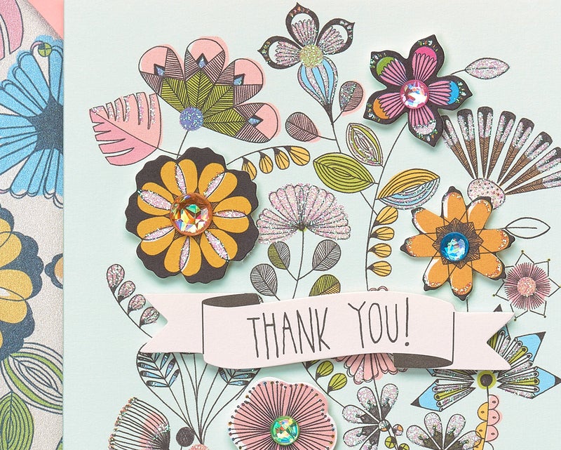 Papyrus Thank You Cards with Envelopes, Flowers & Bike with Glitter (8-Count) - Image 3